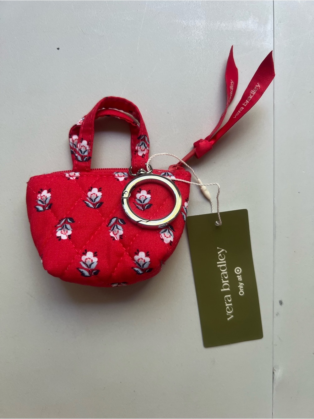 Vera Bradley Red Floral Quilted Mini Purse Keychain